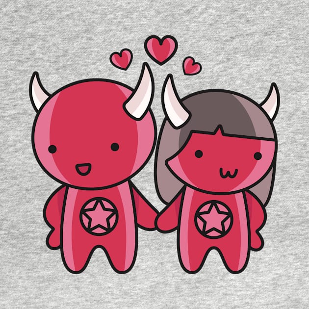 Kawaii Cute Little Devil Couple by SLAG_Creative